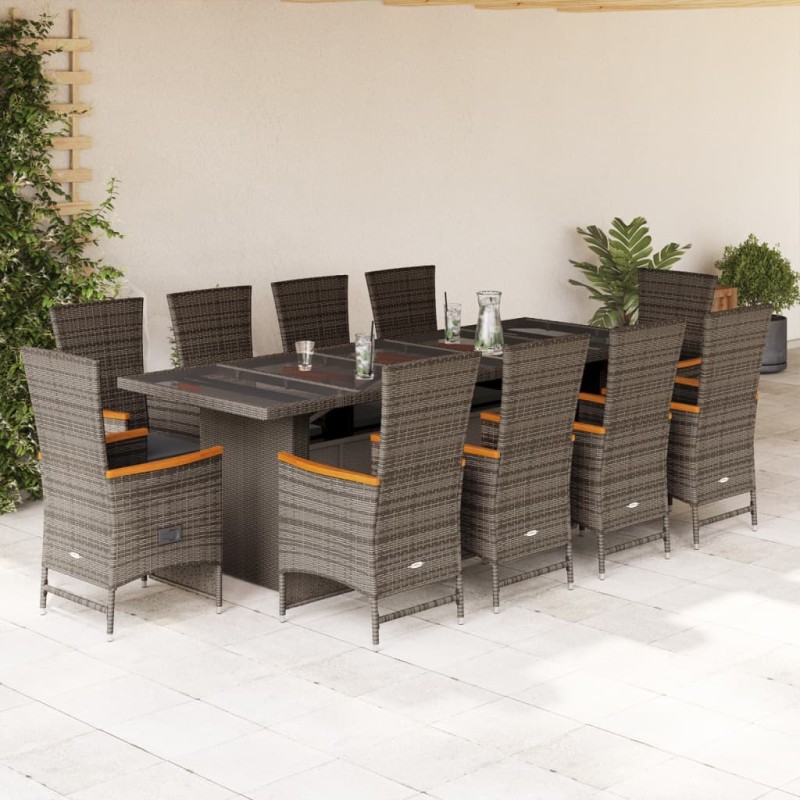 vidaXL Set da Pranzo da Giardino 11pz con Cuscini in Polyrattan Grigio vidaXL Set da Pranzo da Giardino 11pz con Cuscini in Polyrattan Grigio