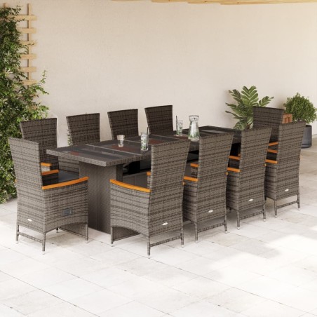 vidaXL Set da Pranzo da Giardino 11pz con Cuscini in Polyrattan Grigio