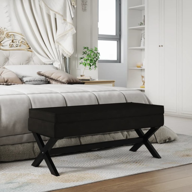 Sgabello Portaoggetti Nero 110x45x49 cm in Velluto Sgabello Portaoggetti Nero 110x45x49 cm in Velluto