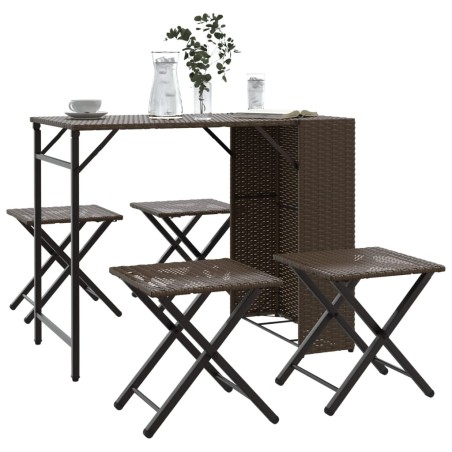vidaXL Set da Pranzo da Giardino Pieghevole 5 pz Marrone in Polyrattan 