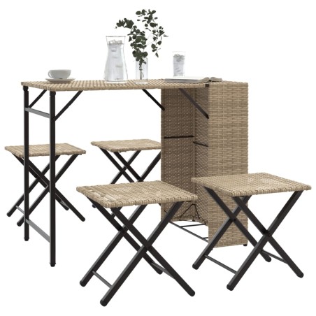 vidaXL Set da Pranzo da Giardino Pieghevole 5pz Beige in Polyrattan 