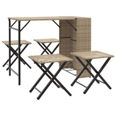 vidaXL Set da Pranzo da Giardino Pieghevole 5pz Beige in Polyrattan 
