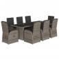 vidaXL Set da Pranzo da Giardino 9 pz con Cuscini in Polyrattan Grigio vidaXL Set da Pranzo da Giardino 9 pz con Cuscini in Polyrattan Grigio