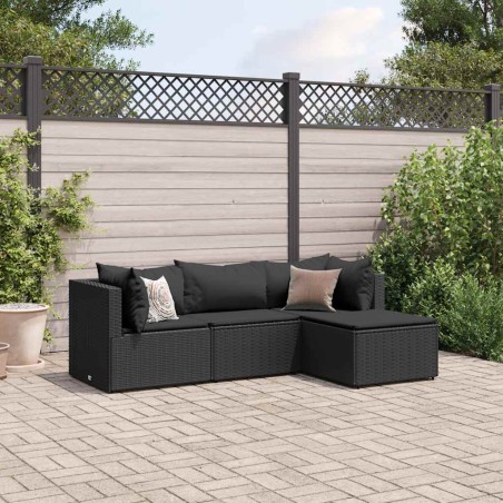 vidaXL Set Divani da Giardino 4 pz con Cuscini Nero in Polyrattan