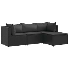 vidaXL Set Divani da Giardino 4 pz con Cuscini Nero in Polyrattan