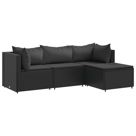 vidaXL Set Divani da Giardino 4 pz con Cuscini Nero in Polyrattan
