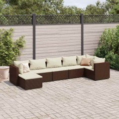 vidaXL Set Divani da Giardino 7 pz con Cuscini in Polyrattan Marrone