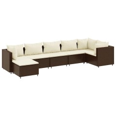 vidaXL Set Divani da Giardino 7 pz con Cuscini in Polyrattan Marrone