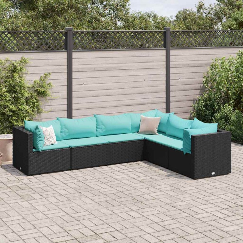 vidaXL Set Mobili da Giardino 6 pz con Cuscini in Polyrattan Nero vidaXL Set Mobili da Giardino 6 pz con Cuscini in Polyrattan Nero