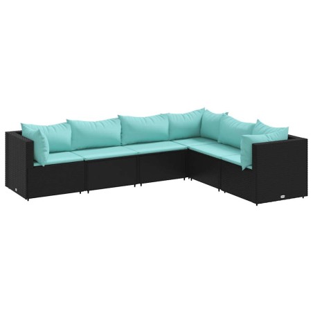 vidaXL Set Mobili da Giardino 6 pz con Cuscini in Polyrattan Nero