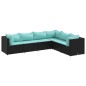 vidaXL Set Mobili da Giardino 6 pz con Cuscini in Polyrattan Nero vidaXL Set Mobili da Giardino 6 pz con Cuscini in Polyrattan Nero