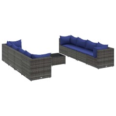 vidaXL Set Divani da Giardino 9 pz con Cuscini in Polyrattan Grigio