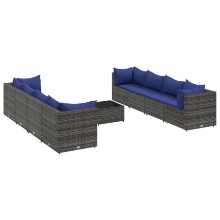 vidaXL Set Divani da Giardino 9 pz con Cuscini in Polyrattan Grigio