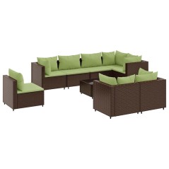 vidaXL Set Divani da Giardino 9 pz con Cuscini in Polyrattan Marrone