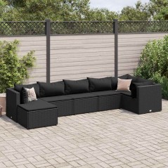 vidaXL Set Salotto da Giardino con Cuscini 7pz Nero Polyrattan
