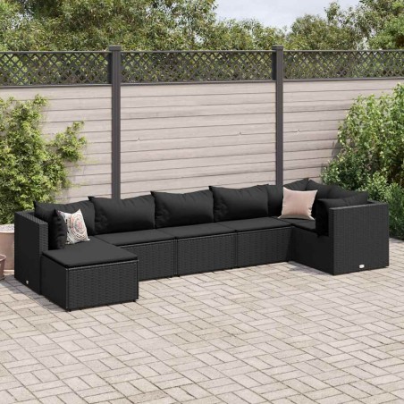 vidaXL Set Salotto da Giardino con Cuscini 7pz Nero Polyrattan