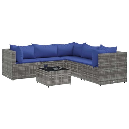 vidaXL Set Divani da Giardino 6 pz con Cuscini in Polyrattan Grigio