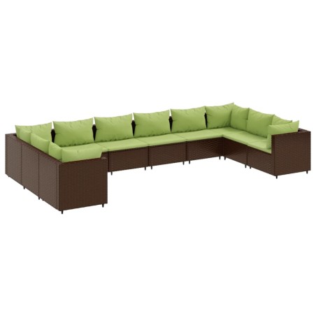 vidaXL Set Divani da Giardino 10 pz con Cuscini in Polyrattan Marrone
