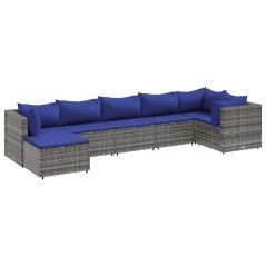 vidaXL Set Divani da Giardino 7 pz con Cuscini in Polyrattan Grigio