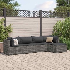 vidaXL Set Divani da Giardino 5 pz con Cuscini in Polyrattan Grigio
