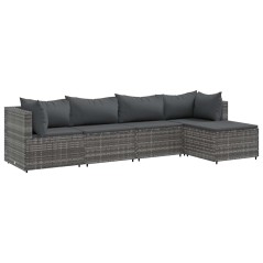 vidaXL Set Divani da Giardino 5 pz con Cuscini in Polyrattan Grigio
