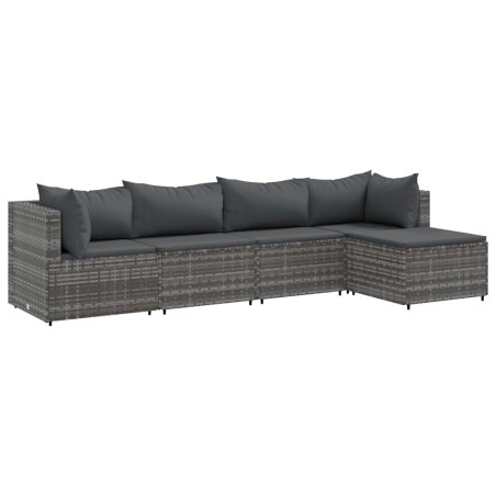 vidaXL Set Divani da Giardino 5 pz con Cuscini in Polyrattan Grigio