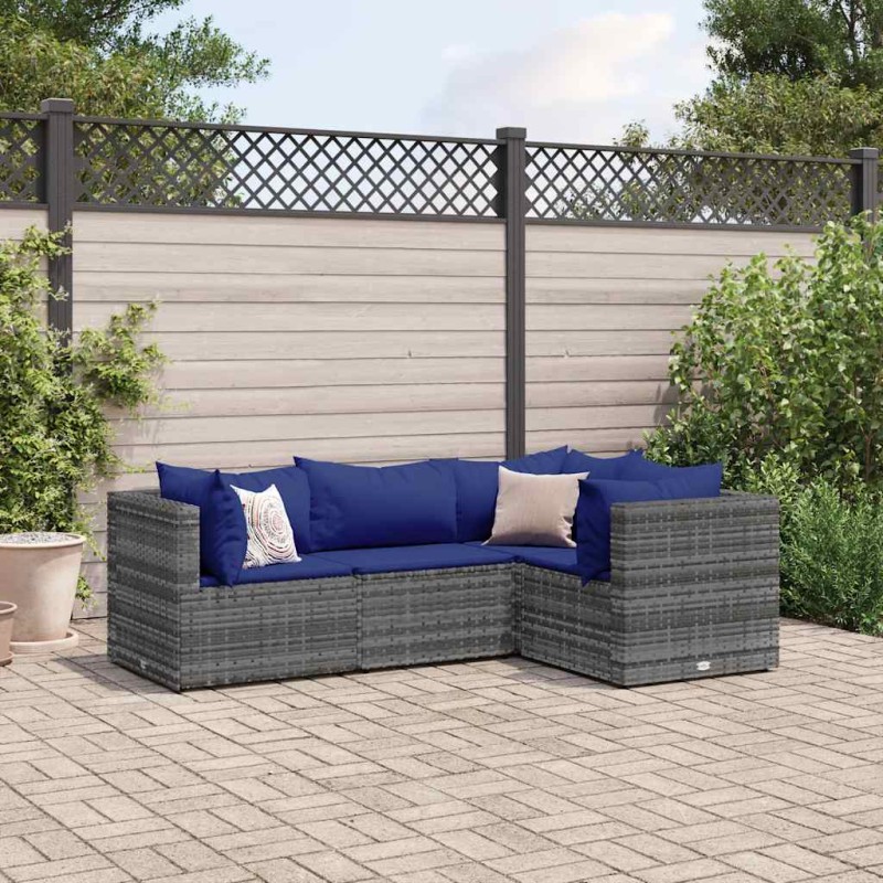 vidaXL Set Divani da Giardino 4 pz con Cuscini in Polyrattan Grigio vidaXL Set Divani da Giardino 4 pz con Cuscini in Polyrattan Grigio