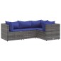 vidaXL Set Divani da Giardino 4 pz con Cuscini in Polyrattan Grigio vidaXL Set Divani da Giardino 4 pz con Cuscini in Polyrattan Grigio