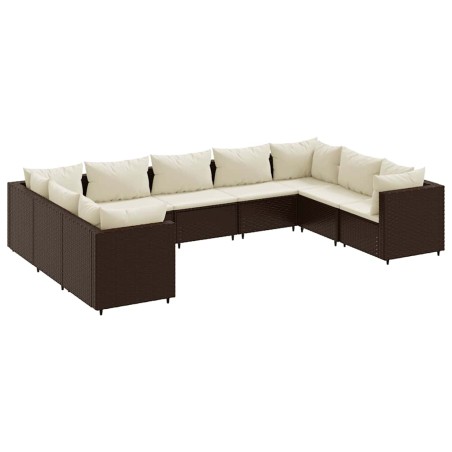 vidaXL Set Divani da Giardino 9 pz con Cuscini in Polyrattan Marrone