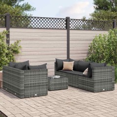 vidaXL Set Divani da Giardino 6 pz con Cuscini in Polyrattan Grigio
