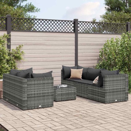 vidaXL Set Divani da Giardino 6 pz con Cuscini in Polyrattan Grigio