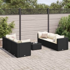 vidaXL Set Salotto da Giardino con Cuscini 7pz Nero Polyrattan