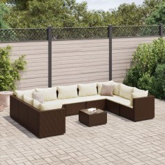 vidaXL Set Divani da Giardino 10 pz con Cuscini in Polyrattan Marrone