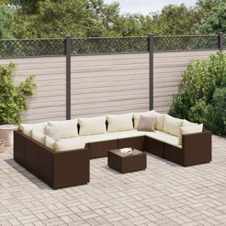 vidaXL Set Divani da Giardino 10 pz con Cuscini in Polyrattan Marrone
