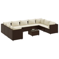 vidaXL Set Divani da Giardino 10 pz con Cuscini in Polyrattan Marrone