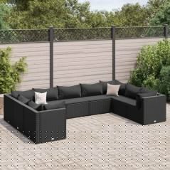vidaXL Set Salotto da Giardino con Cuscini 9pz Nero in Polyrattan