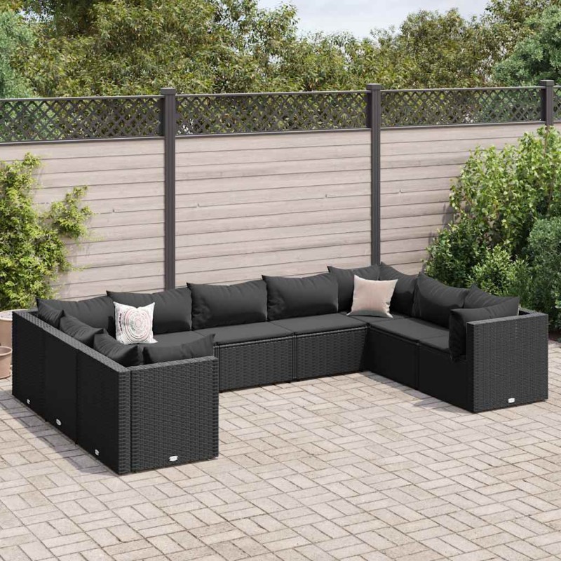 vidaXL Set Salotto da Giardino con Cuscini 9pz Nero in Polyrattan vidaXL Set Salotto da Giardino con Cuscini 9pz Nero in Polyrattan