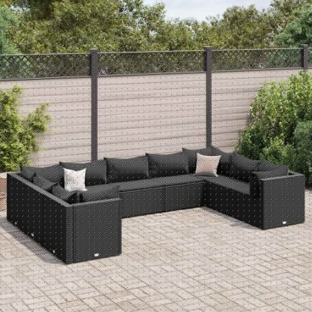 vidaXL Set Salotto da Giardino con Cuscini 9pz Nero in Polyrattan
