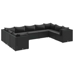 vidaXL Set Salotto da Giardino con Cuscini 9pz Nero in Polyrattan