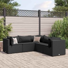 vidaXL Set Divani da Giardino 5 pz con Cuscini Nero in Polyrattan
