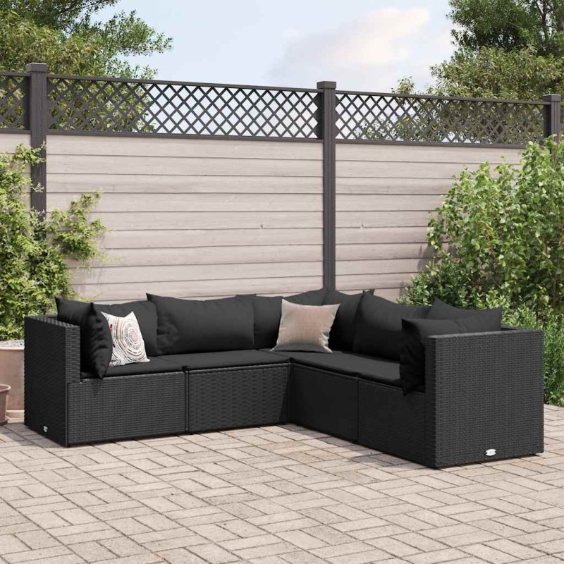 vidaXL Set Divani da Giardino 5 pz con Cuscini Nero in Polyrattan vidaXL Set Divani da Giardino 5 pz con Cuscini Nero in Polyrattan