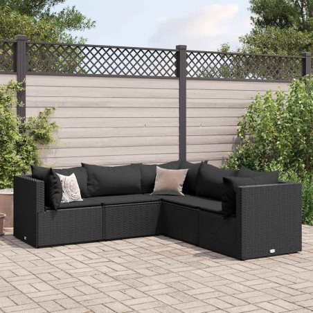 vidaXL Set Divani da Giardino 5 pz con Cuscini Nero in Polyrattan