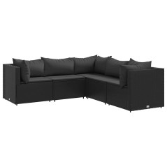 vidaXL Set Divani da Giardino 5 pz con Cuscini Nero in Polyrattan