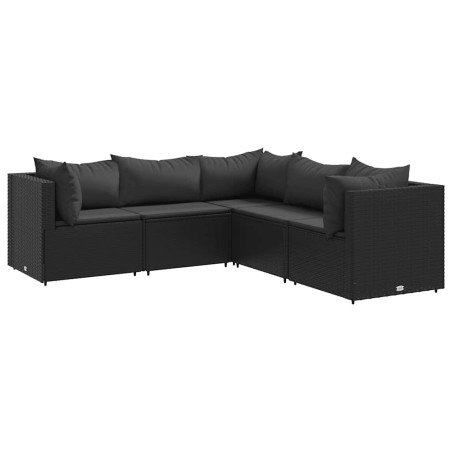 vidaXL Set Divani da Giardino 5 pz con Cuscini Nero in Polyrattan