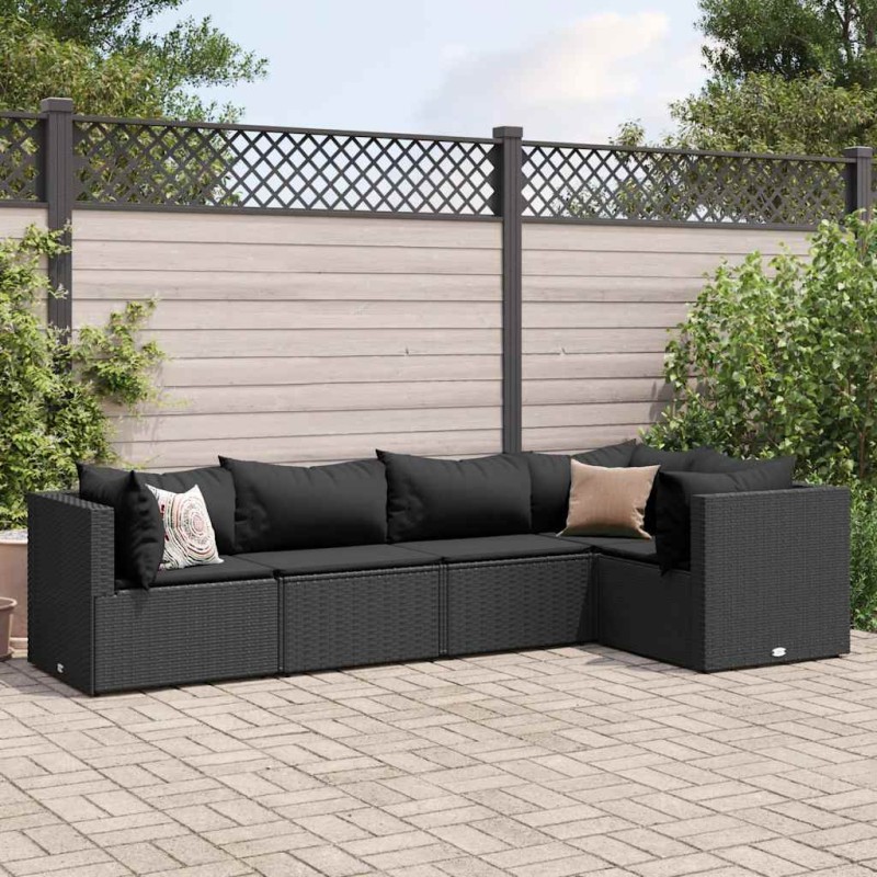 vidaXL Set Divani da Giardino 5 pz con Cuscini Nero in Polyrattan vidaXL Set Divani da Giardino 5 pz con Cuscini Nero in Polyrattan