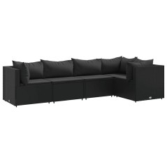 vidaXL Set Divani da Giardino 5 pz con Cuscini Nero in Polyrattan