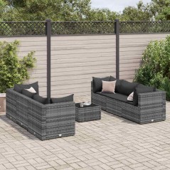 vidaXL Set Divani da Giardino 7 pz con Cuscini in Polyrattan Grigio
