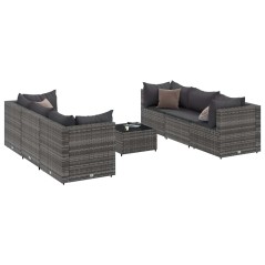 vidaXL Set Divani da Giardino 7 pz con Cuscini in Polyrattan Grigio