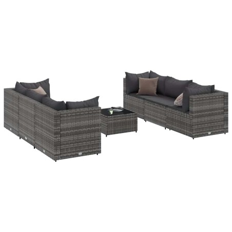 vidaXL Set Divani da Giardino 7 pz con Cuscini in Polyrattan Grigio