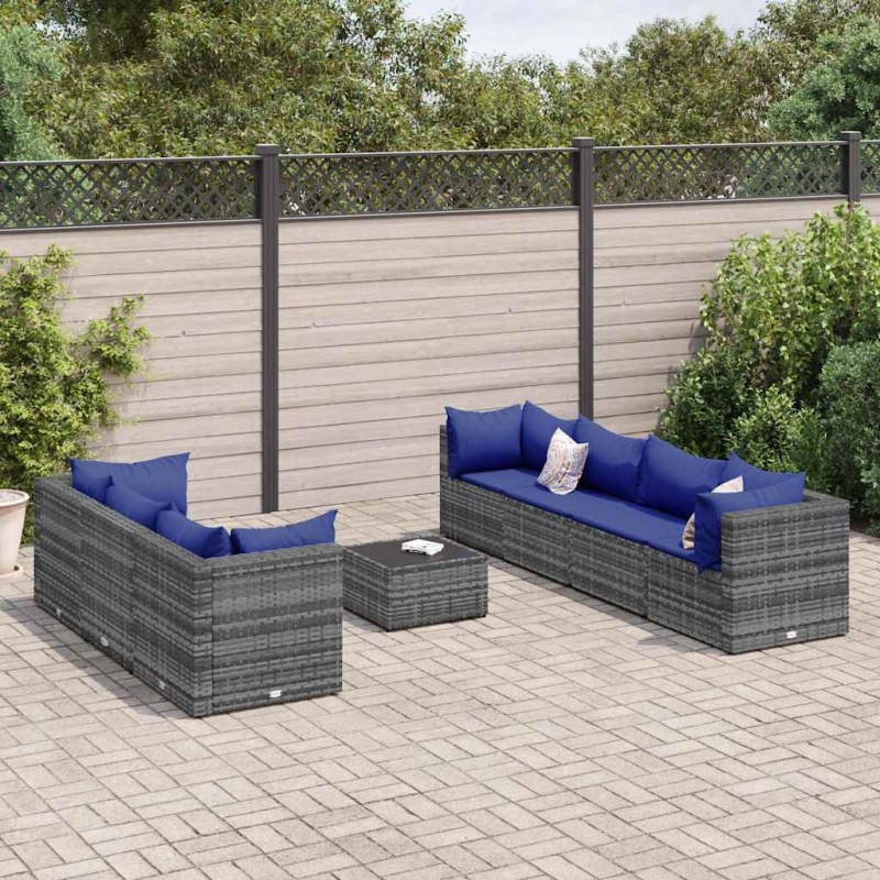vidaXL Set Divani da Giardino 8 pz con Cuscini in Polyrattan Grigio vidaXL Set Divani da Giardino 8 pz con Cuscini in Polyrattan Grigio